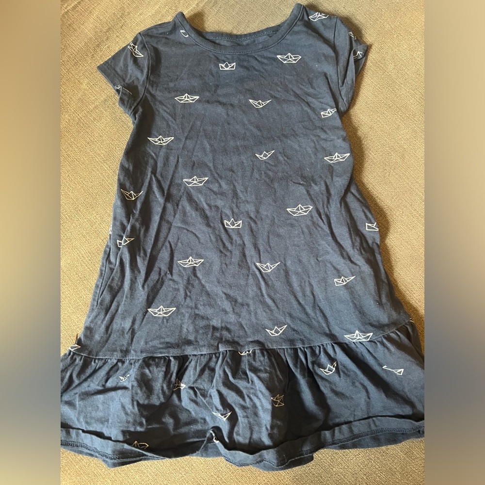 Tea Collection Blue Dress with White Boat Print